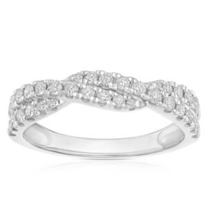 Engagement Ring 9ct White Gold Round Cut Twist Band 0.50ct Diamond Ring
