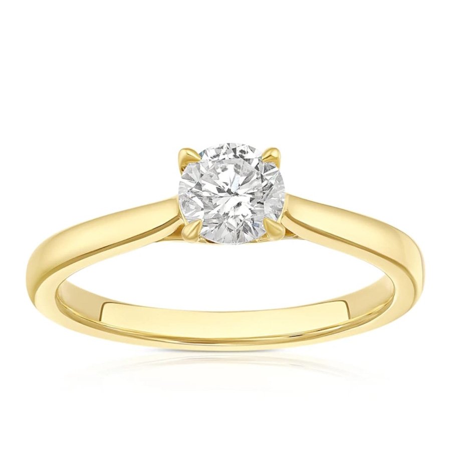 Engagement Ring 18ct Yellow Gold Round Cut Four Claw Solitaire 0.50ct Diamond Ring